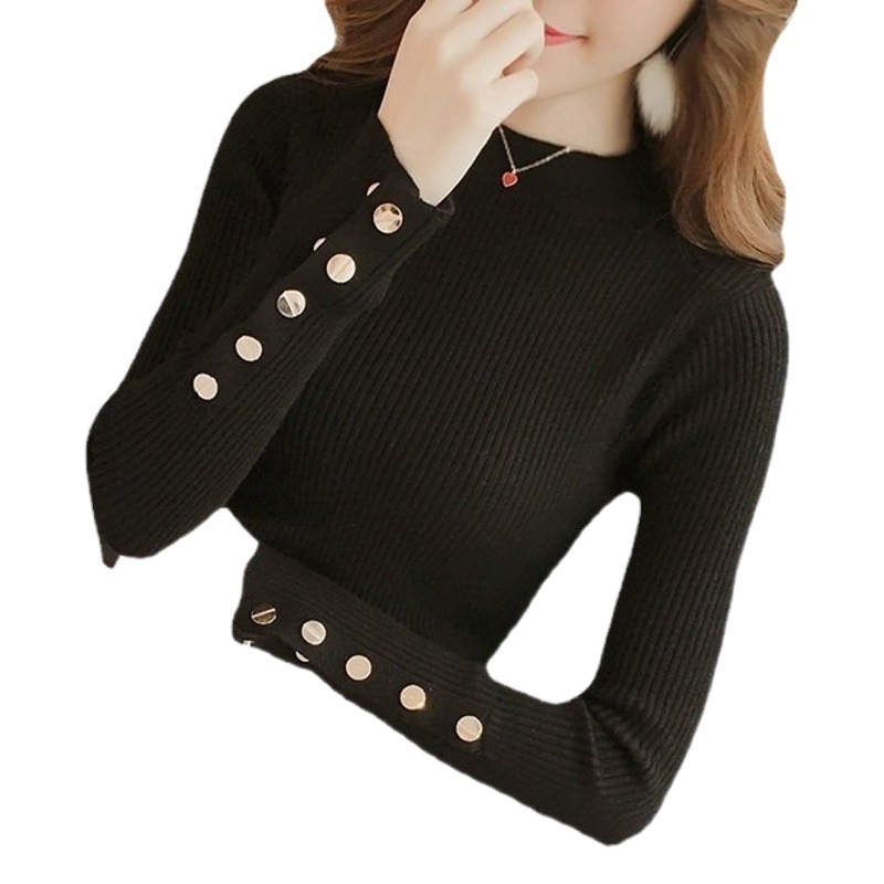2025 Spring New Korean Style Half Turtleneck Slim Fit Bottoming Knitted Sweater Elastic Tight Inner Top