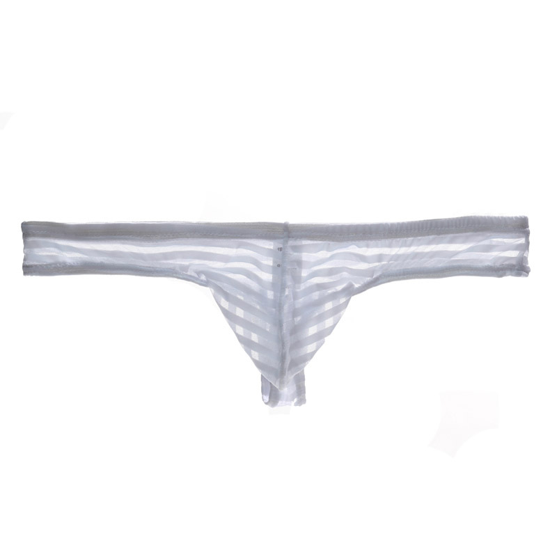 Picture of Men's Mesh Striped Thong Transparent Men's T-pants Low Waist Sexy Thin Mesh Pocket Underpants for Young Men