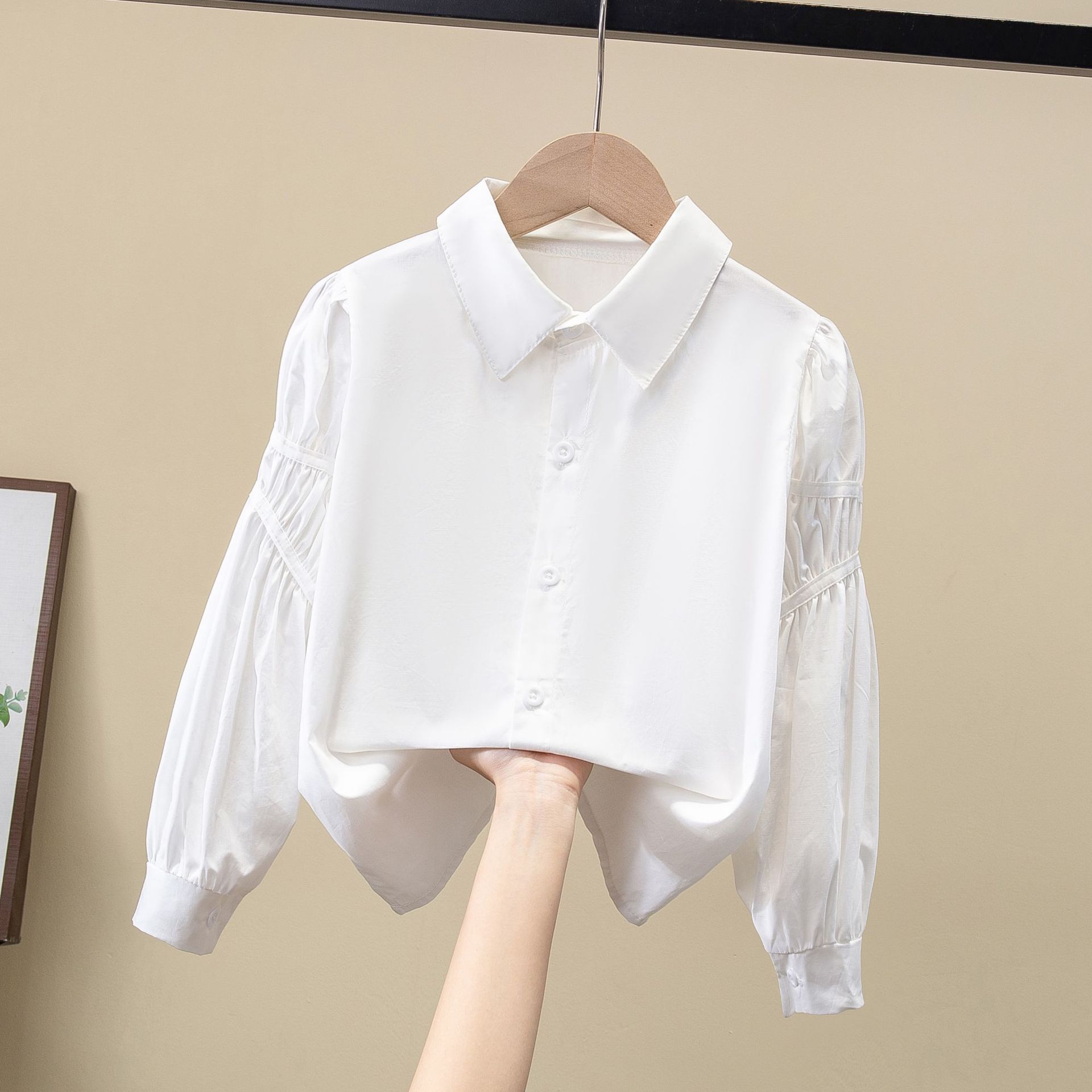 Picture of Children's Shirt White Long Sleeve Spring and Autumn Class Clothing Performance Clothing Lace Girl Student Clothing 2024 New Style Girl's Spring and Autumn