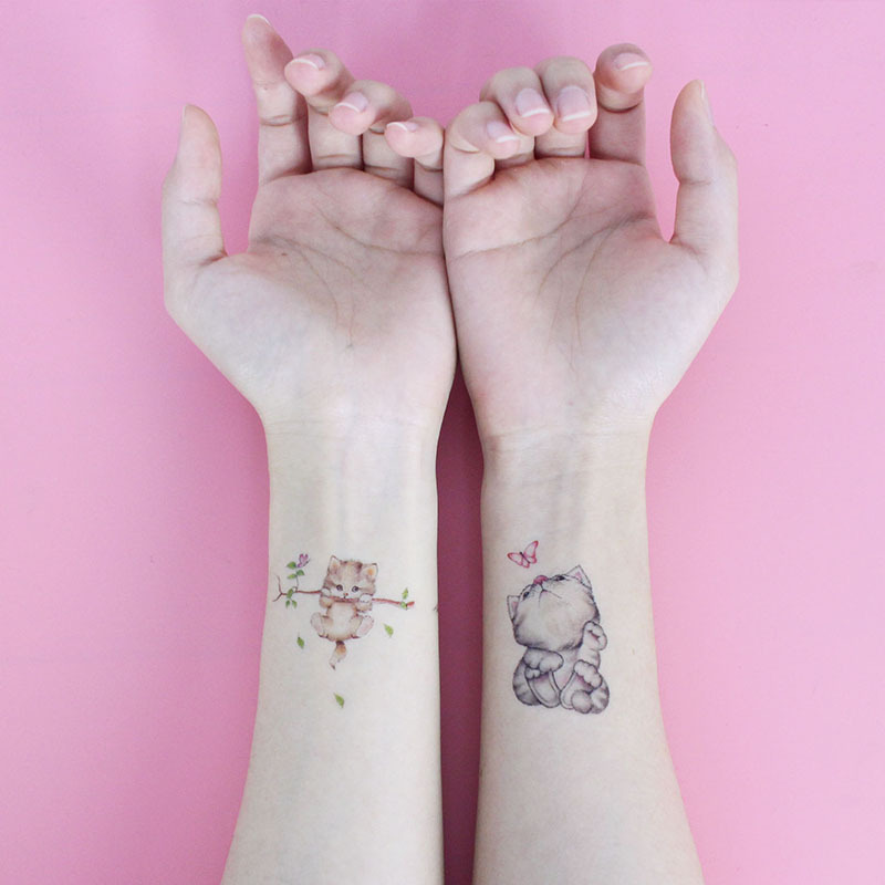 Picture of Cat and Dog Tattoo Stickers Waterproof Girls/Kidsren Cute Little Stickers Cartoon Animal Pet Tattoo Stickers