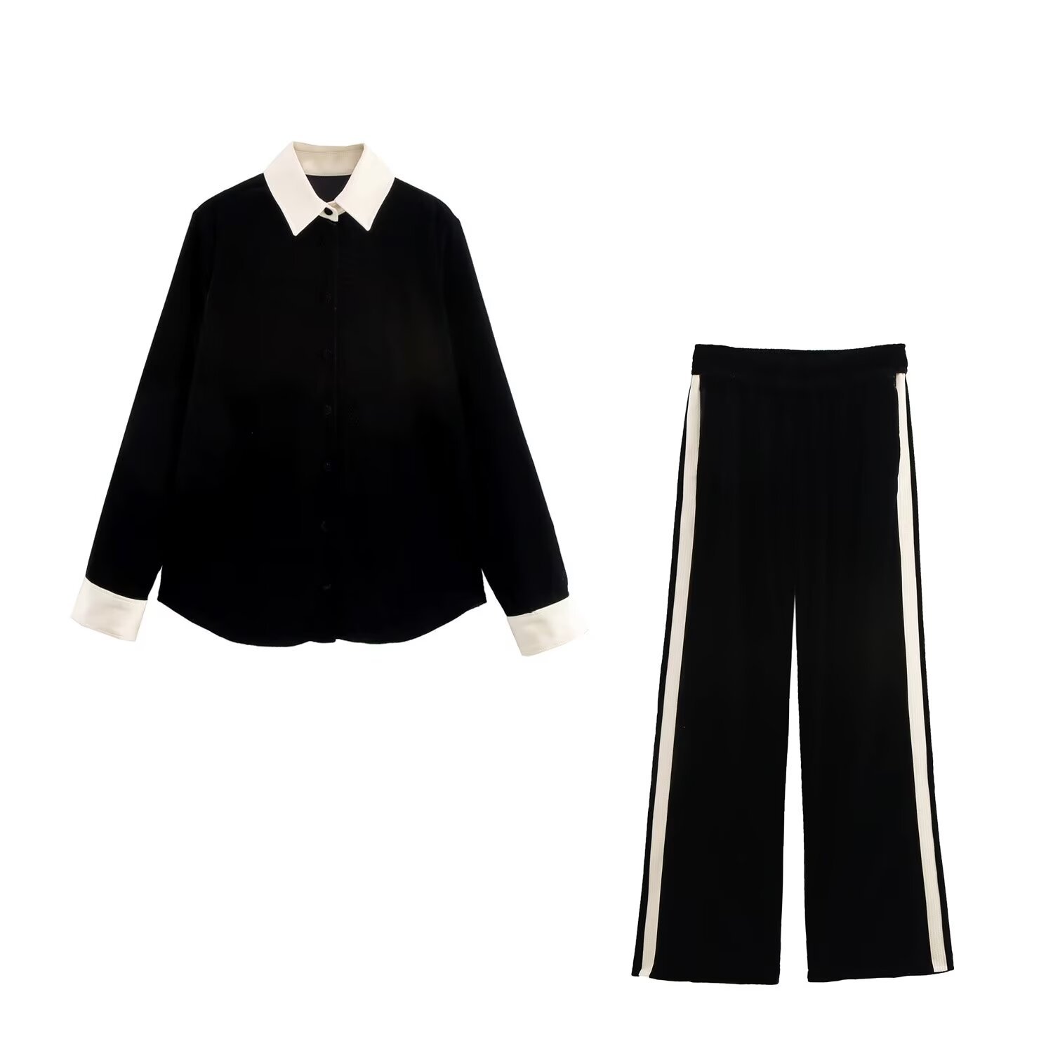 ZA cross-border women's clothing wholesale velvet stitching long sleeve shirt wide leg pants suit 0022128 0009128