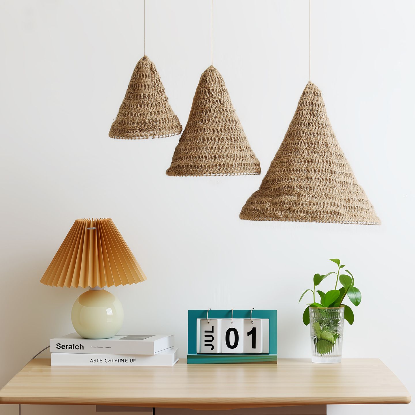 Cross-Border New Bohemian Hand-Woven Lampshade Decoration Aerial Pendant B&B Cotton and Linen Rope Bedside Lamp Decoration
