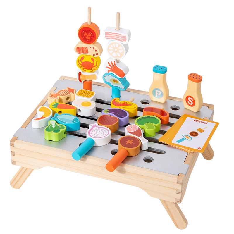 Picture of Cross-Border Young Children's Fun Wooden Multi-Functional Simulation Kitchen Barbecue Parent-Child Interactive Play House Educational Toys