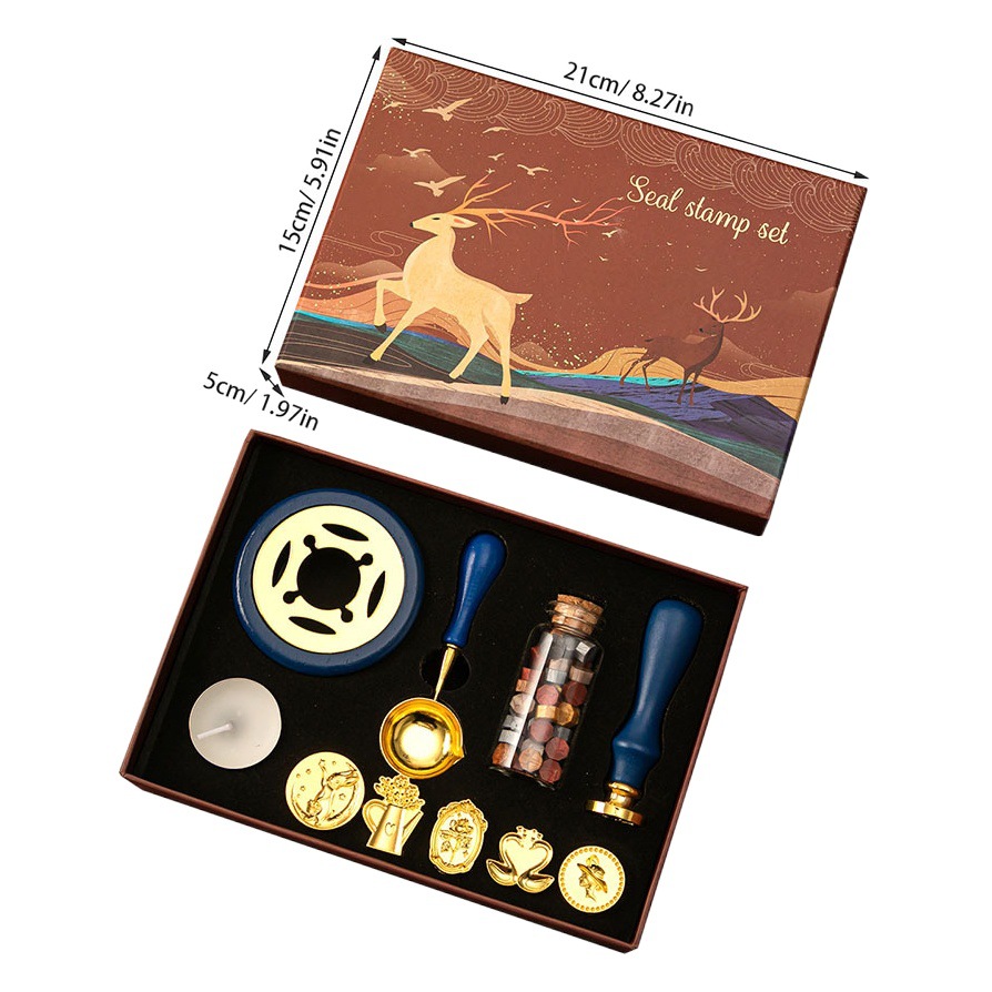 Fire Paint Seal Set Retro Elk Gift Box Fire Paint Stove Seal Small Round Wax Set Wooden Handle Fire Paint Set