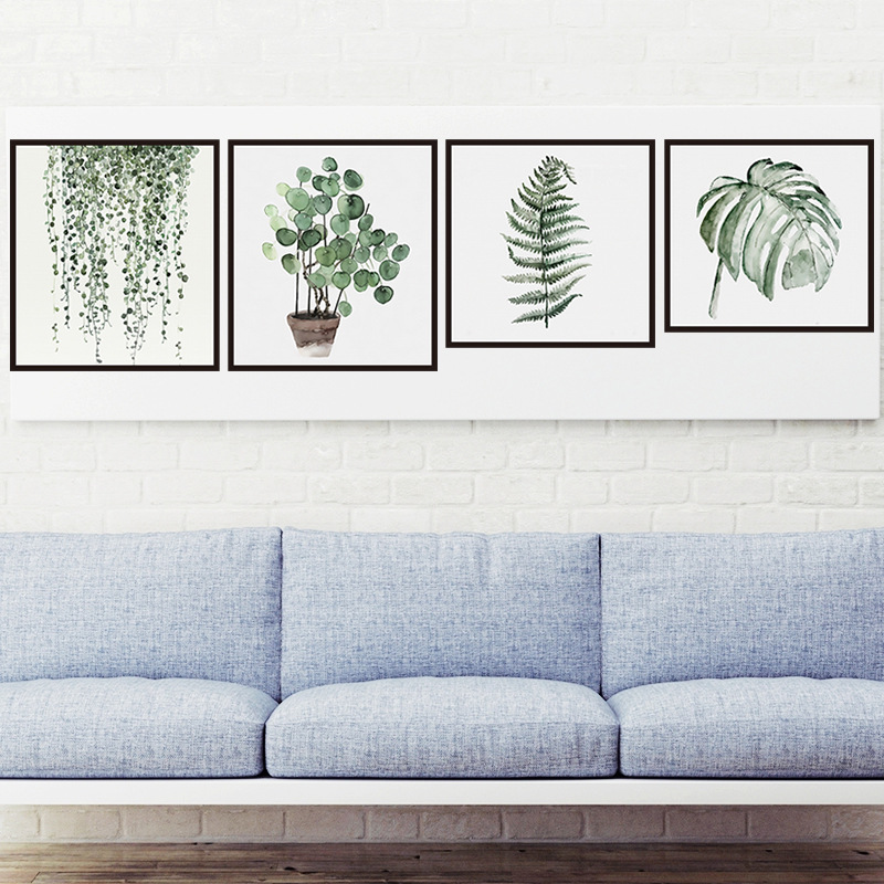 Wall Stickers Leaf Turtle Bamboo Potted Artistic Living Room Bedroom Background Bedside Nordic Wall Decorative Stickers Light Color