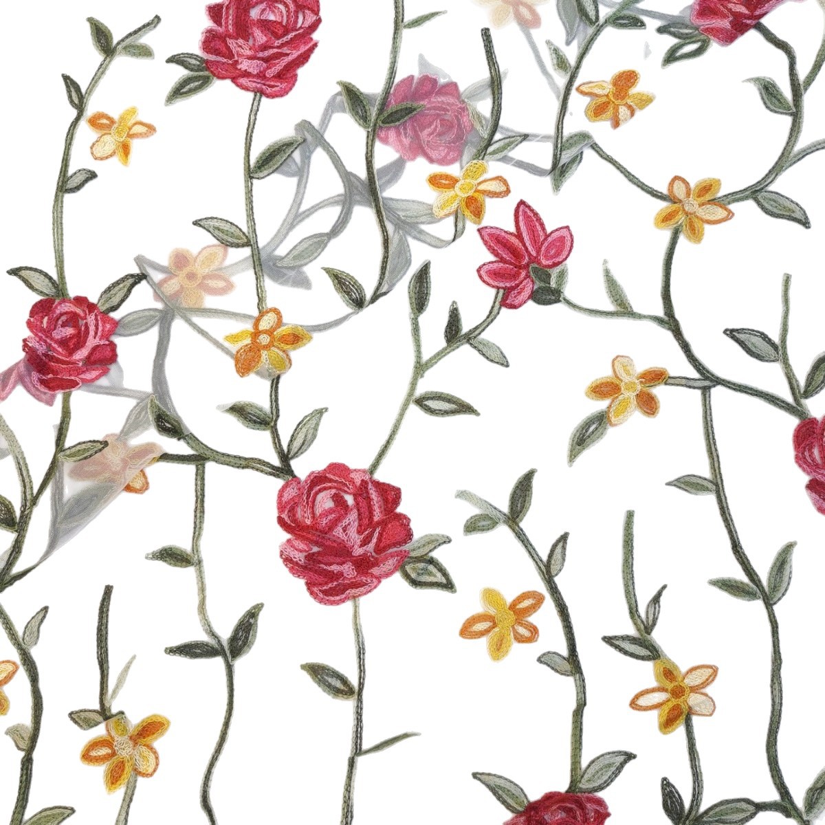 Picture of Mesh lace fabric, colorful three-dimensional rose embroidery, soft and skin-friendly women's and children's skirts, lace fabric