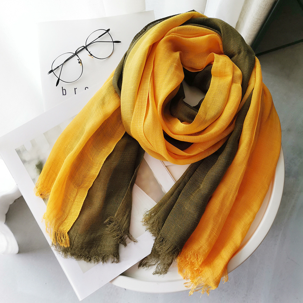 Picture of Foreign Trade Cotton Linen Scarf Scarf Women's Autumn and Winter Gradient Color-matching Japanese and Korean Lady Mori Girl Style Slub Yarn Shawl