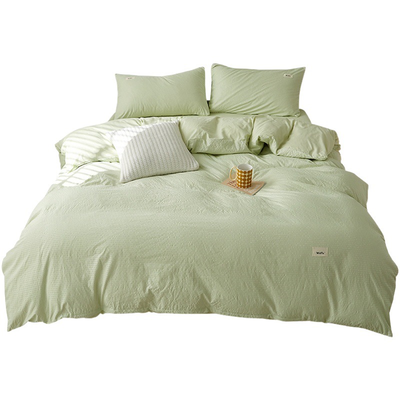 New Solid Color Japanese Style Simple Washed Cotton Four-Piece Set Ins Super Soft Nude Sleeping Grade Bed Sheet Bedclothes Dormitory Three-Piece Set