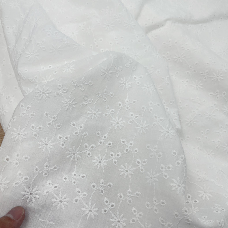 New Ready-Made Pure Cotton Cut Out Embroidered Cloth White Cotton Embroidered Clothing Water-Soluble Cotton Lace Embroidered Fabric