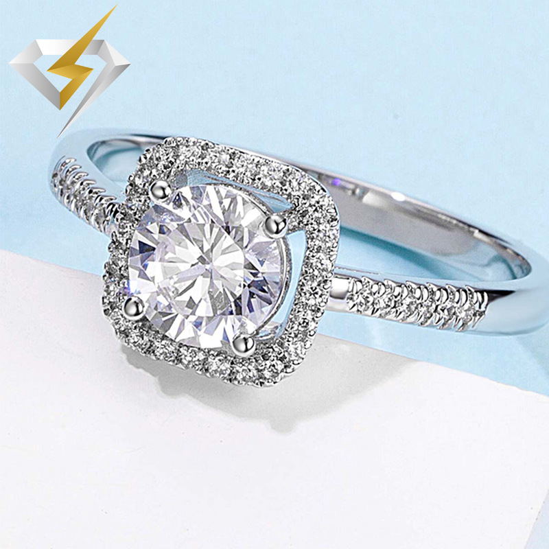 Moissanite ring luxury square bag wedding ring silver ring wholesale multi-diamond micro inlay 1ct Moissanite ring for women