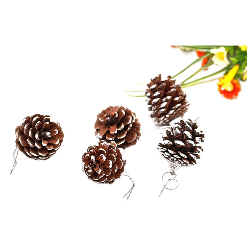 Christmas Pine Cone Set 9 Christmas Pendants Christmas Tree Decorations Natural Pine Cone Dyed White Paint