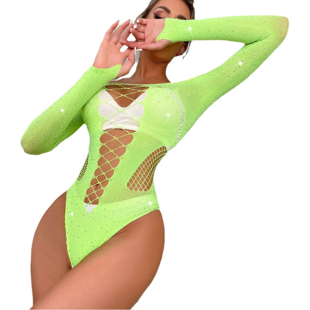 Cross-border hot drilling sexy underwear European and American one-piece clothing hollow sexy foreign trade hot drilling net clothing wholesale fishing net female perspective