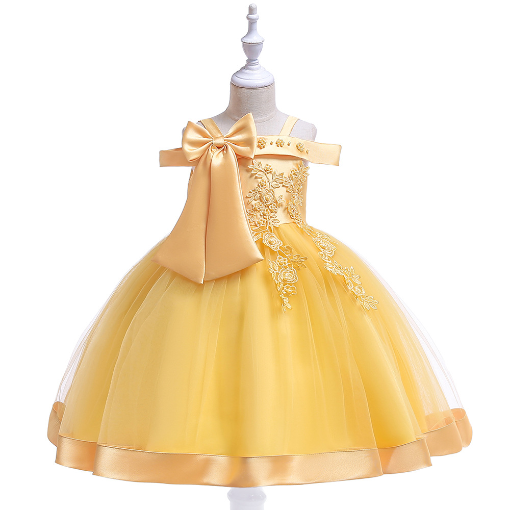 Picture of Flower Girl Dress Suspender Dress One Shoulder Beaded Princess Dress Mesh Twill Forged Cloth Kidsren's Wedding Dress
