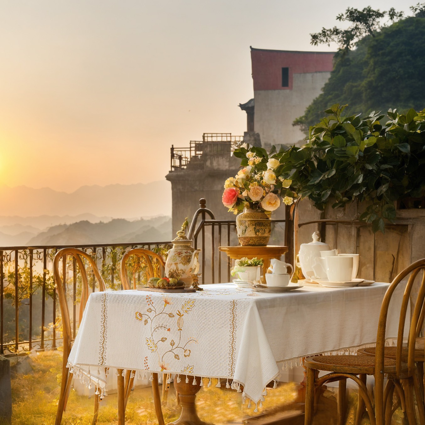 Yiman Qiyun Dining Table Fabric Fruit Embroidered Tablecloth Courtyard Outdoor Dining Table Fabric Rectangular Factory Straight Hair
