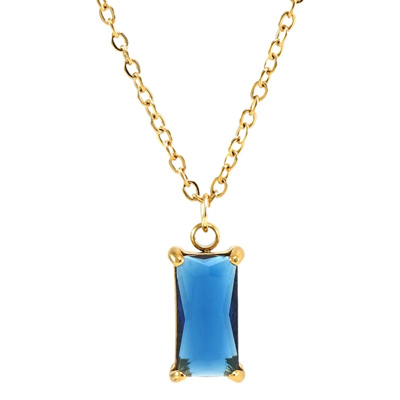 Cross-border European and American titanium steel zircon pendant female 18K stainless steel square simple geometric retro clavicle chain necklace female
