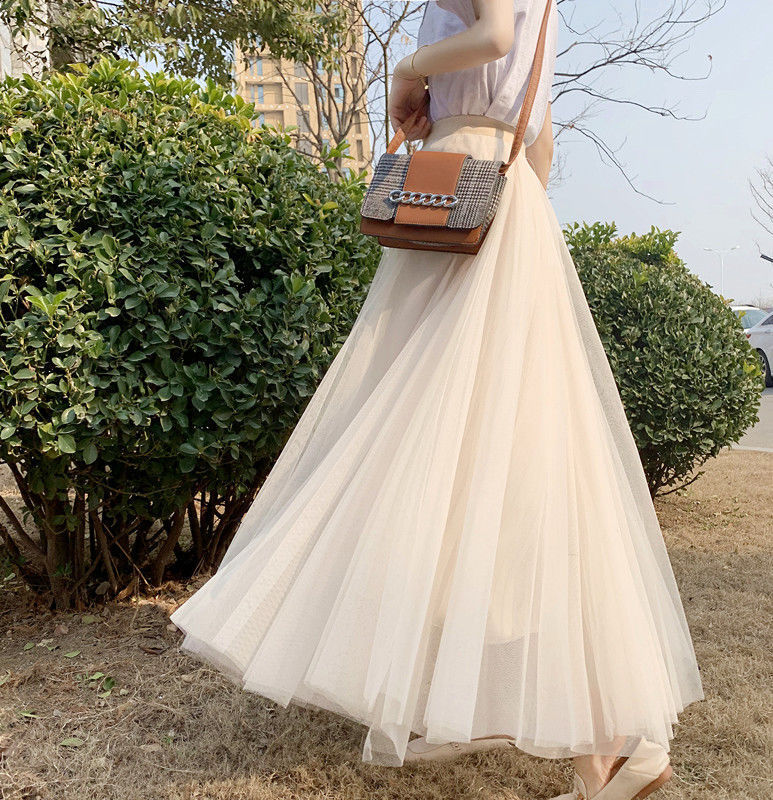 Picture of Veil Skirt Women's Skirt Spring and Autumn 2024 New Solid Color Slim A- line Skirt Mid-length Gauze Skirt
