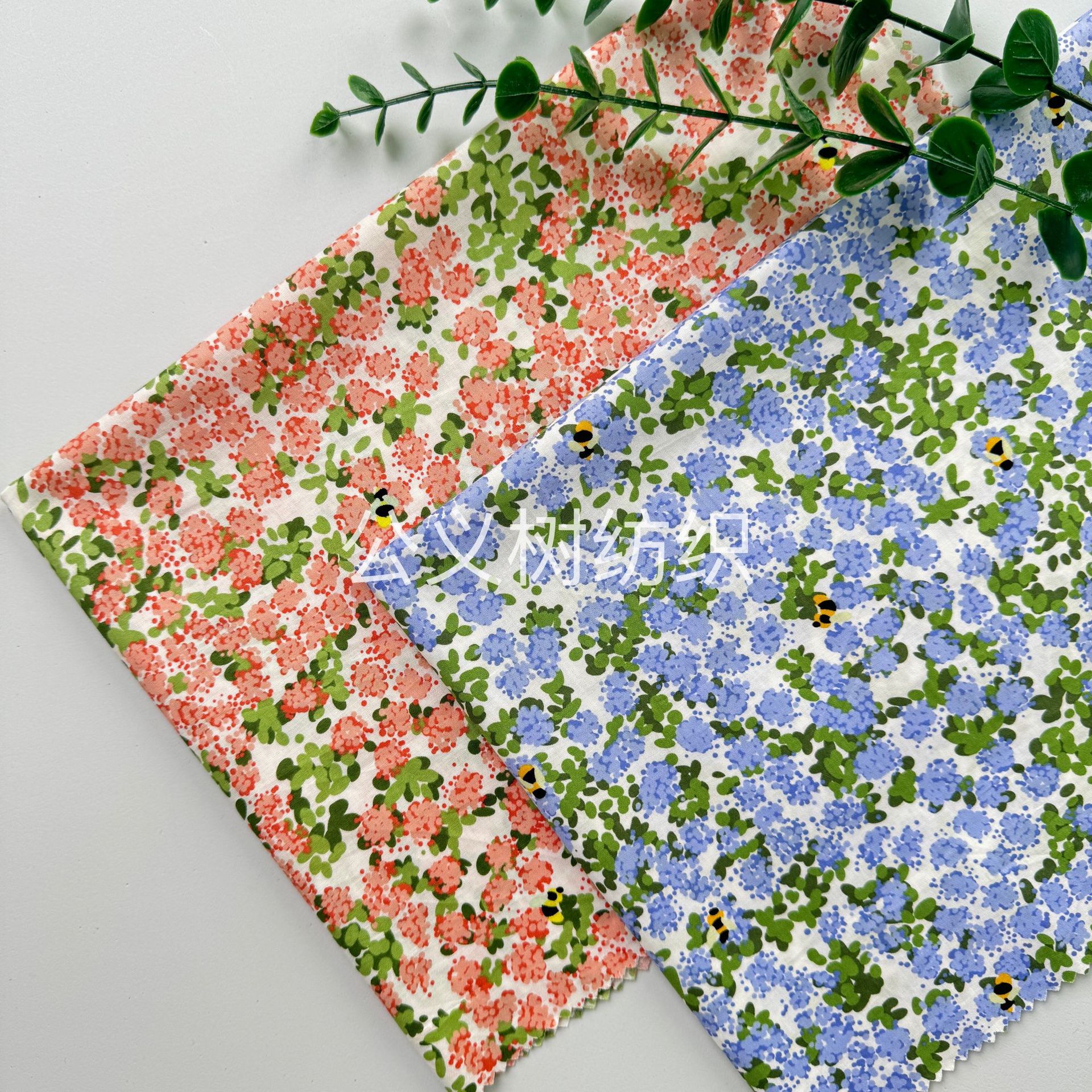 Flowers and bees cotton 60 imitation tencel reactive printing and dyeing fabric high-grade printed fabric dress women's clothing fabric