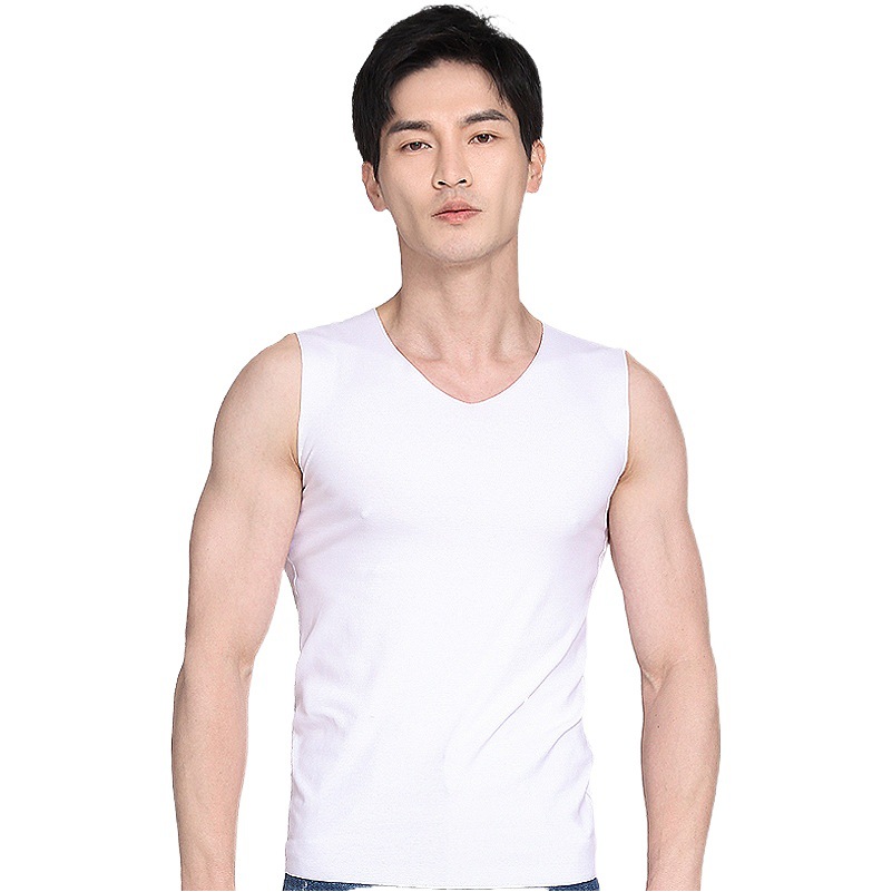 Stretch Combed Cotton Men's Vest Summer V Neck Seamless Sports Wide Shoulder Bottoming Shirt Outer Wear Threaded Breathable and Comfortable