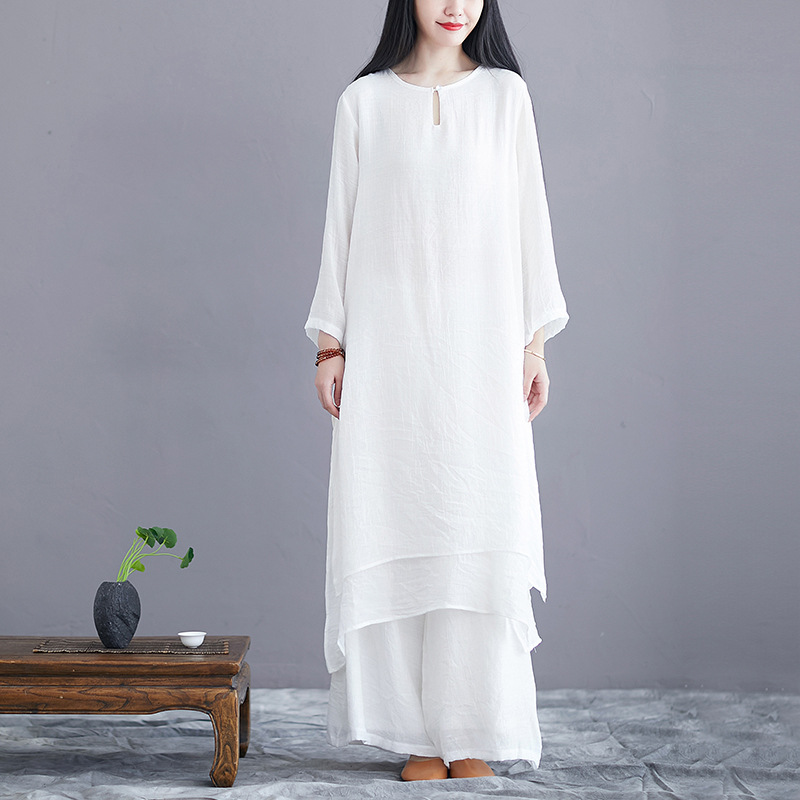 2023 autumn and winter new ethnic style tea clothes women's sweet fairy artistic suit women's retro Zen Chinese style women's clothing