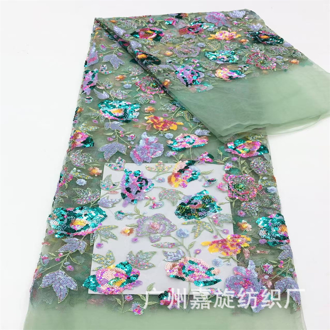 New Shiny Stereo Embroidered Sequin Fabric Colorfulful Embroider Positioning Flower Dress Children's Clothing Dress Embroidered Cloth