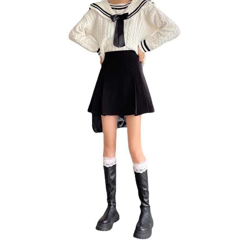 Slimming short skirt autumn and winter plus size pleated skirt new black word female MM fashion fat 23A skirt high waist 20
