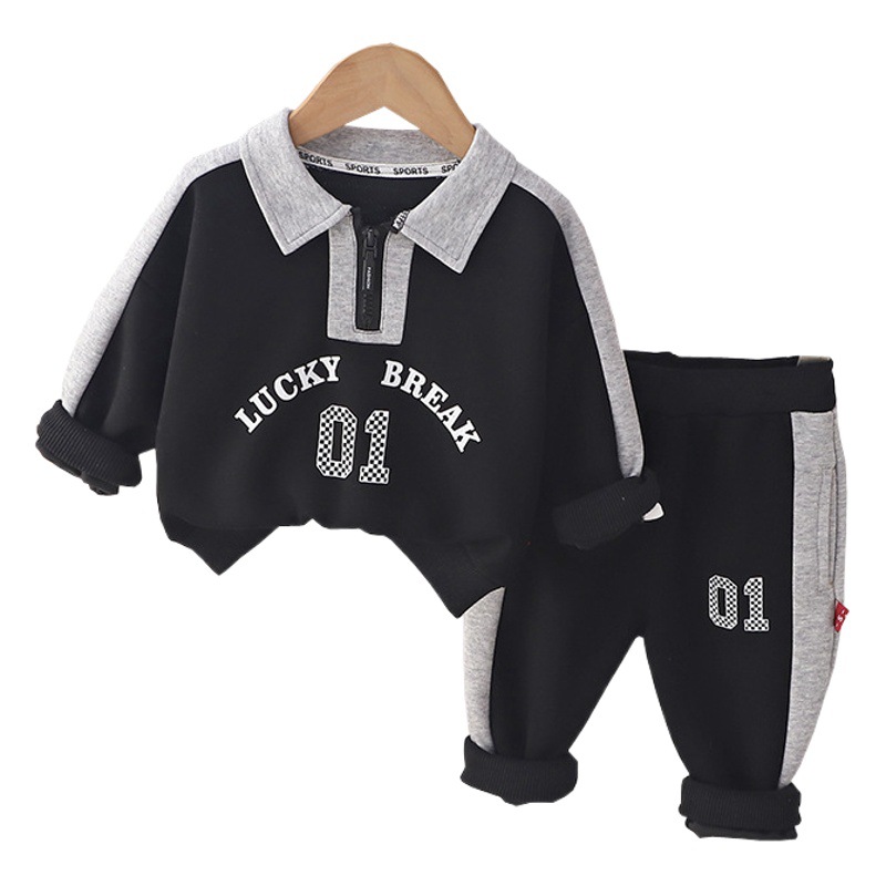 Boys' autumn sweater sports suit 2023 new long sleeve children's loose lapel sweater two-piece set for hair