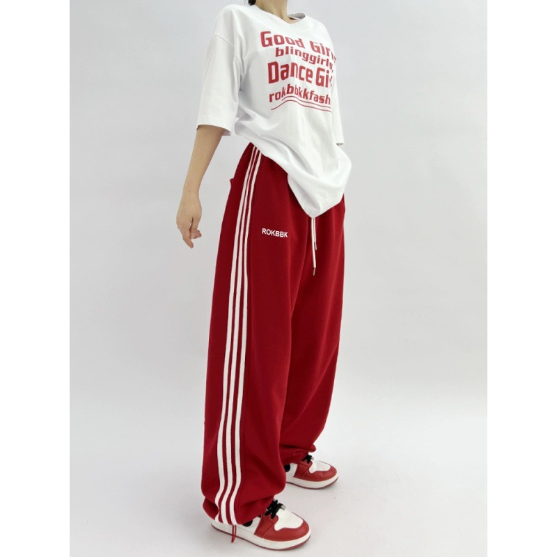American Retro Street Hip Hop Korean Three-bar Hip-hop Sports Pants Hip-hop Women's Pants Jazz Dance Sweatpants Trendy Pants