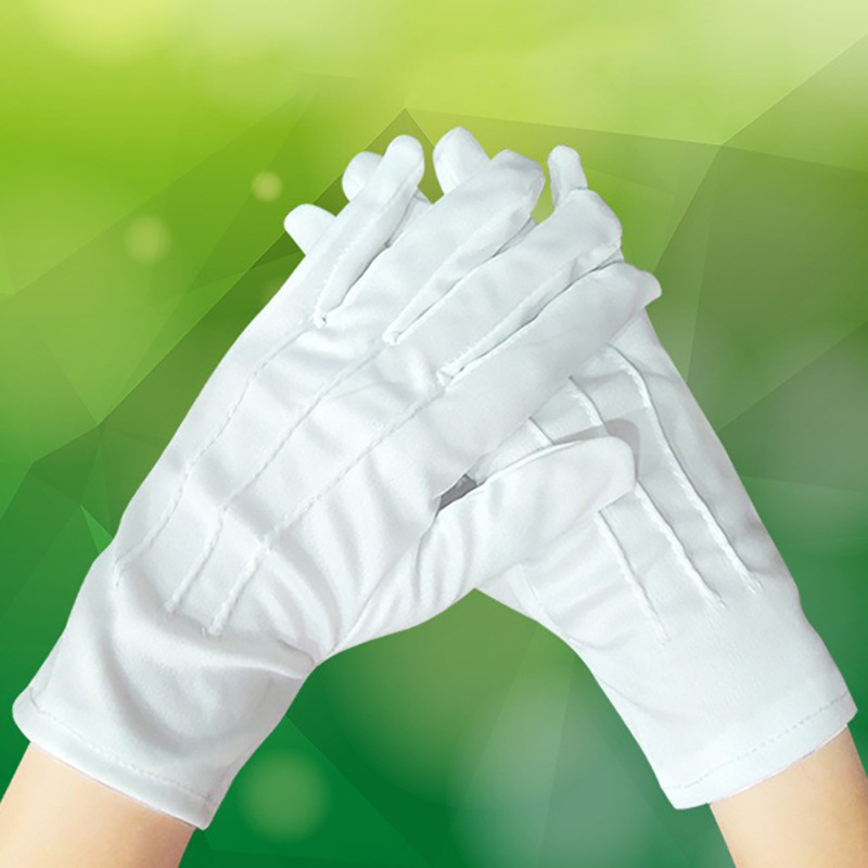 Picture of Primary school students this white gloves back three pull tendons dance performance gymnastics games flag-raising polyester children's gloves