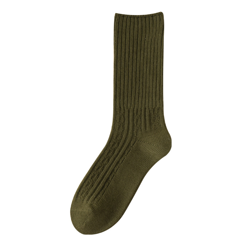 Picture of Zhuji Women's Socks, Autumn and Winter Mid-Calf Socks, Solid Color, Sweat-Absorbent, Double-Needle Breathable Socks, Casual and Comfortable Cotton Socks, Seamless Slouch Socks