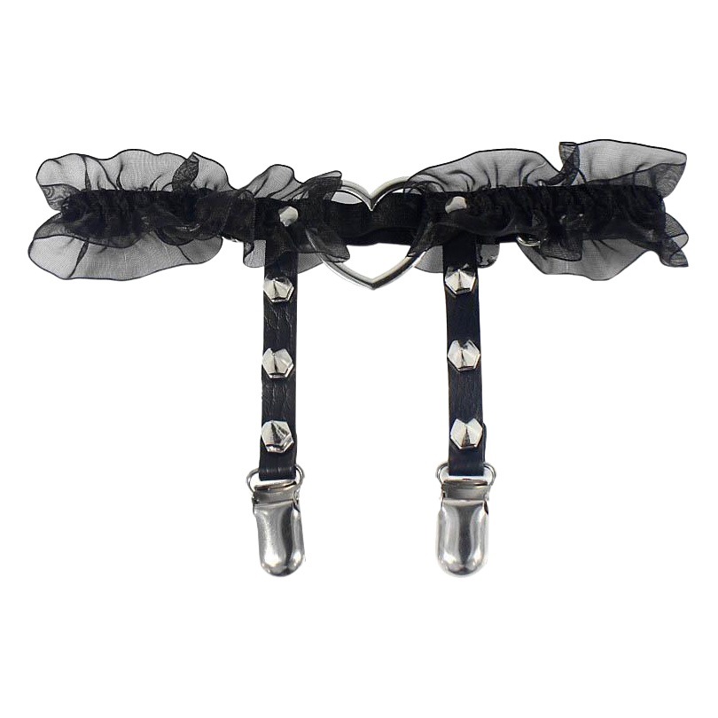 Factory best selling European and American sexy heart garter belt nightclub bar leather rivet leg garter clip