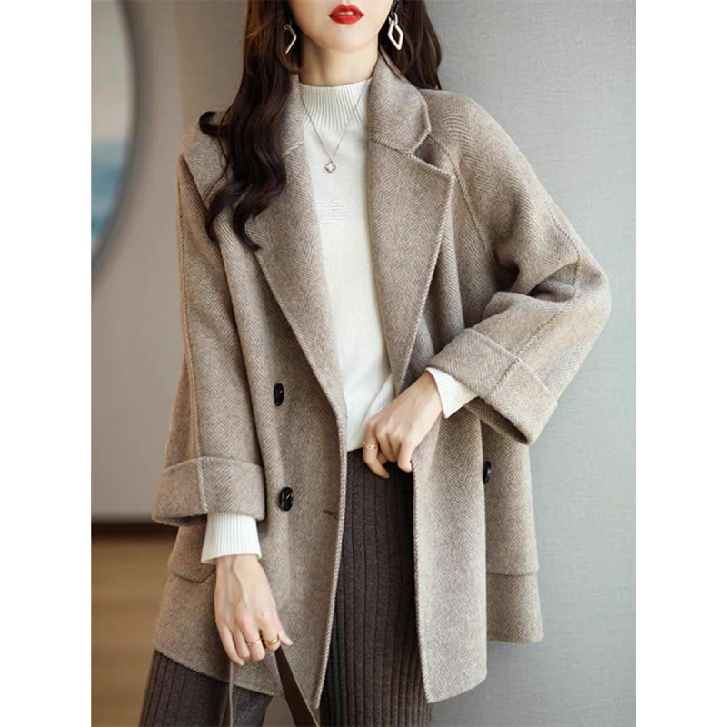 Picture of High-end handmade herringbone double-sided fleece coat for women 2023 autumn and winter mid-length small wool double-sided woolen coat loose