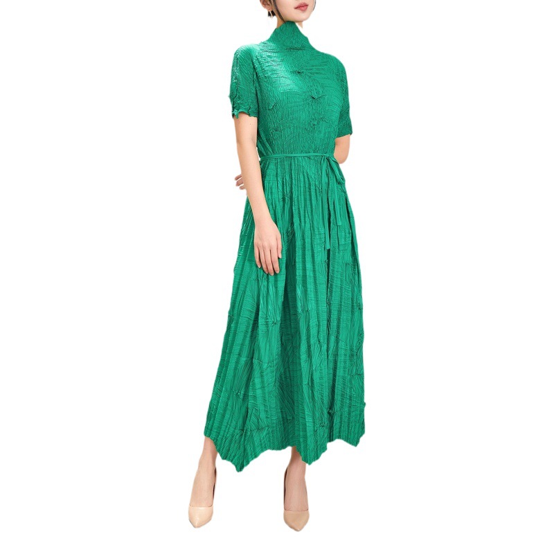 European Station Pleated Elegant Asymmetrical Design A-Line Skirt Summer Cross-Border Large Size Slimming Look High-End Dress for Women