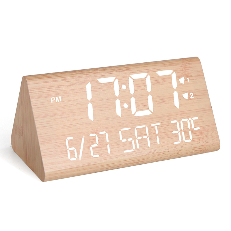Picture of Multifunctional Perpetual Calendar Pvc Wooden Clock Digital Led Wooden Clock Student Snooze Alarm Clock Digital Desktop Clock