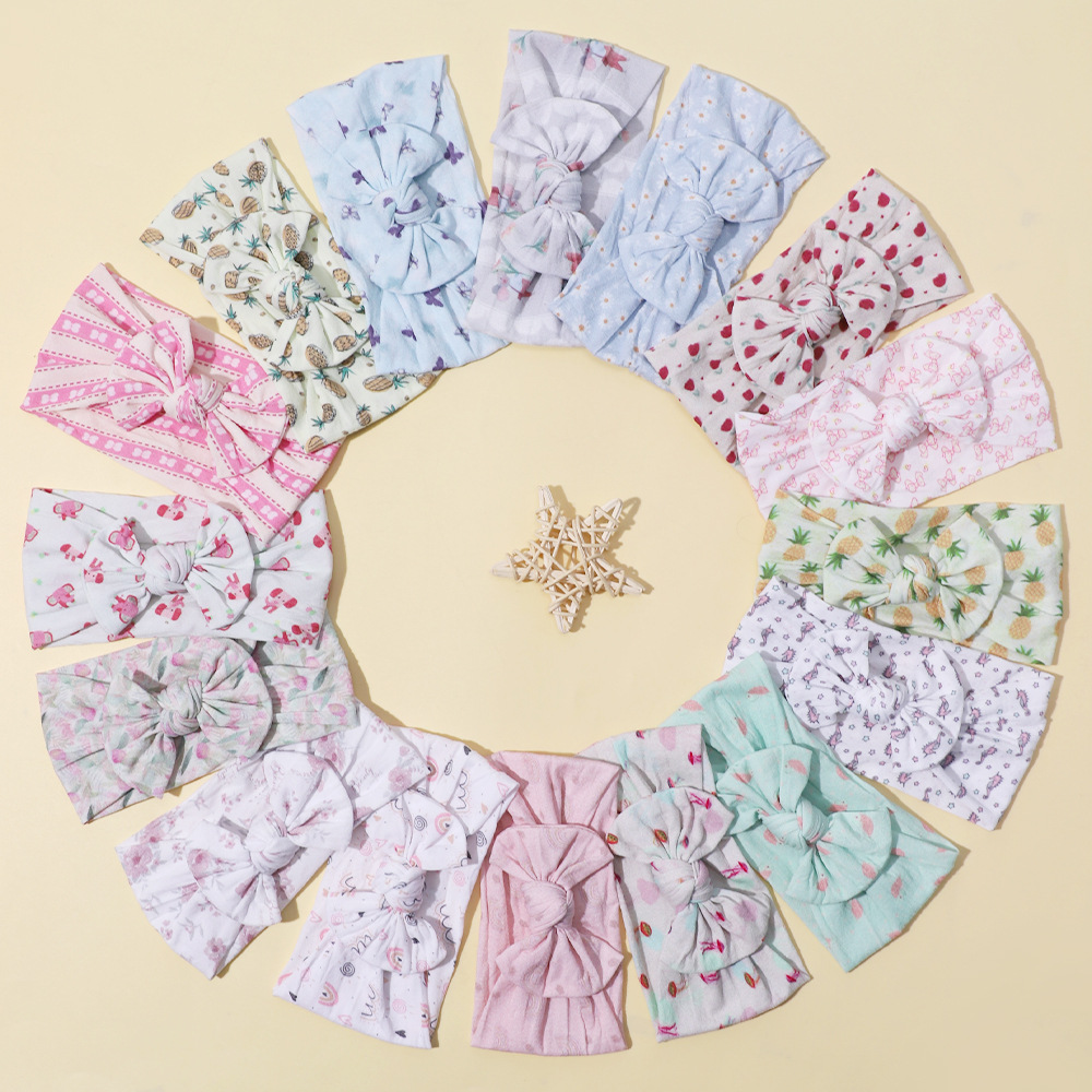 Cross-border New Children's Hair Accessories European and American Baby Digital Printed Bow Headband Elastic Nylon Baby Wide Hair Belt