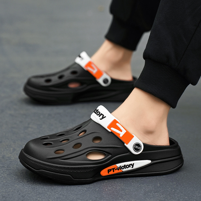 Croc Shoes Men's Summer 2024 New Outer Wear Thick Soles Increased Height Non-Slip Anti-Odor Beach Sandals Shoes
