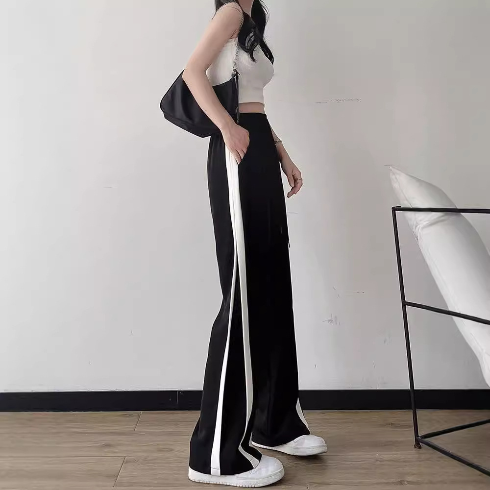Sports l Hot Street Striped Side High Waist Pants Thin Wide Leg Pants Hanging Pants Women's Summer Fashion Casual