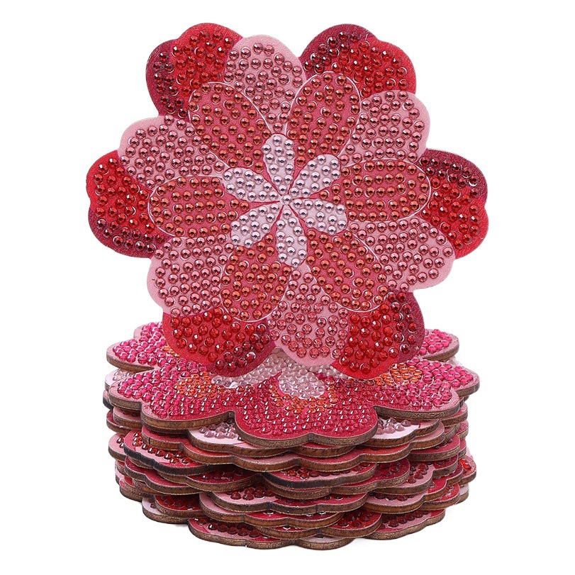 Amazon's Best-Selling 5D Handmade DIY Wooden Dot Diamond Insulation Non-Slip Diamond Painting Various Cherry Blossom Coaster with Stand