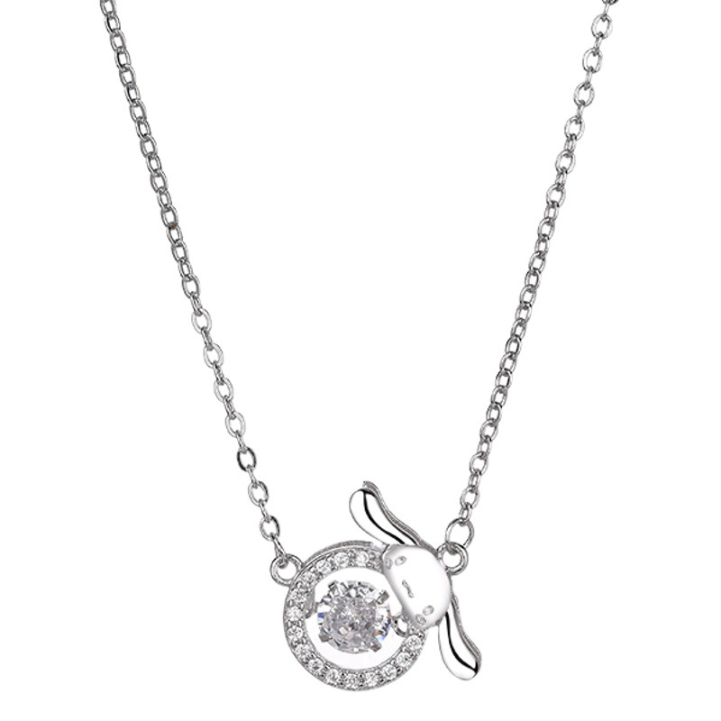 Cartoon Beating Heart Necklace Female Student Fashion Cute Big Ear Dog Smart Sweet Pendant Female Necklace Clavicle Chain