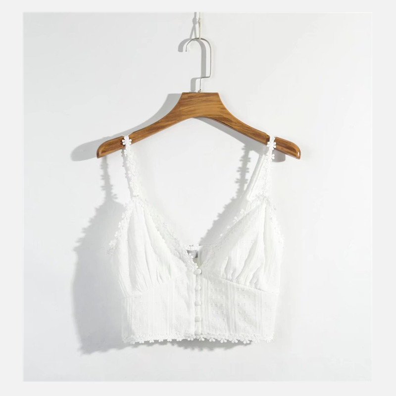 YPFF New European and American Style INS Super Fire Three-Dimensional Lace V-Neck Outer Wear Slip Top Women's Single-Breasted Short Top