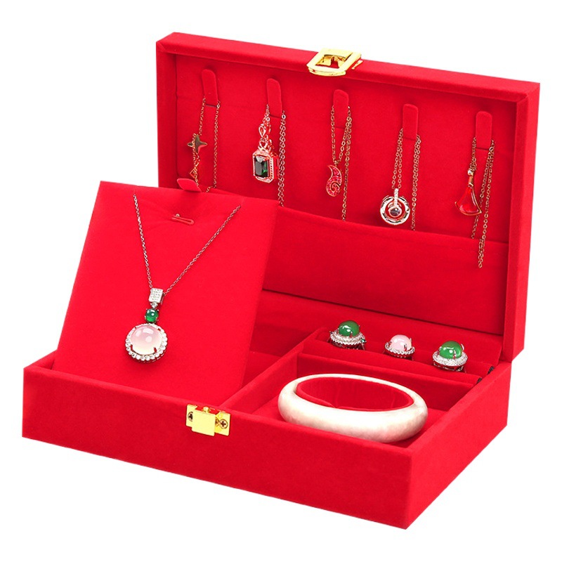 Wedding Dragon and Phoenix Jewelry Box Hardware Jewelry Box Gold Set Box Jewelry Box Bracelet Pendant Red Storage Box
