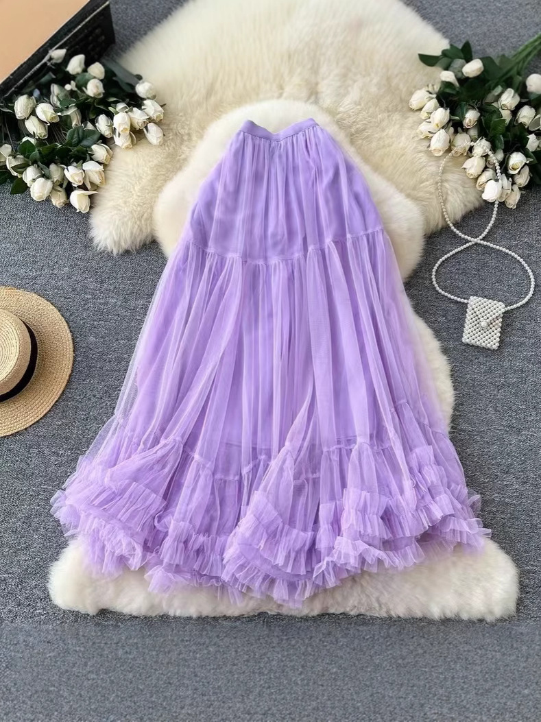 Tutu Skirt Mesh Long Skirt to Ankle Tall Skirt Women's Autumn Spring Mesh Umbrella Skirt A- line Skirt Veil Skirt