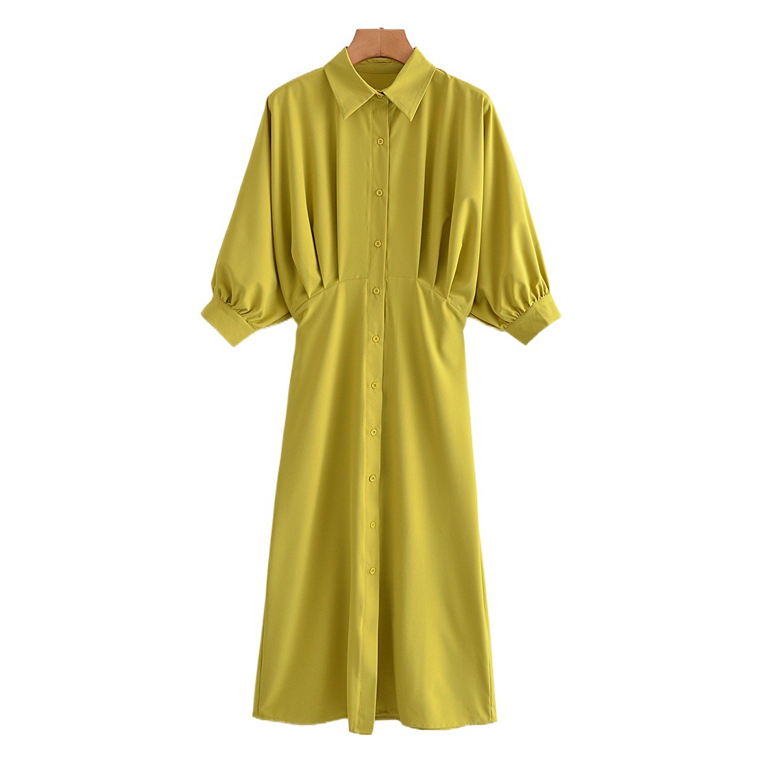 2025 Export Cross-Border European and American Clothing Long-Sleeved Buttoned Lantern Sleeve Dress 5335