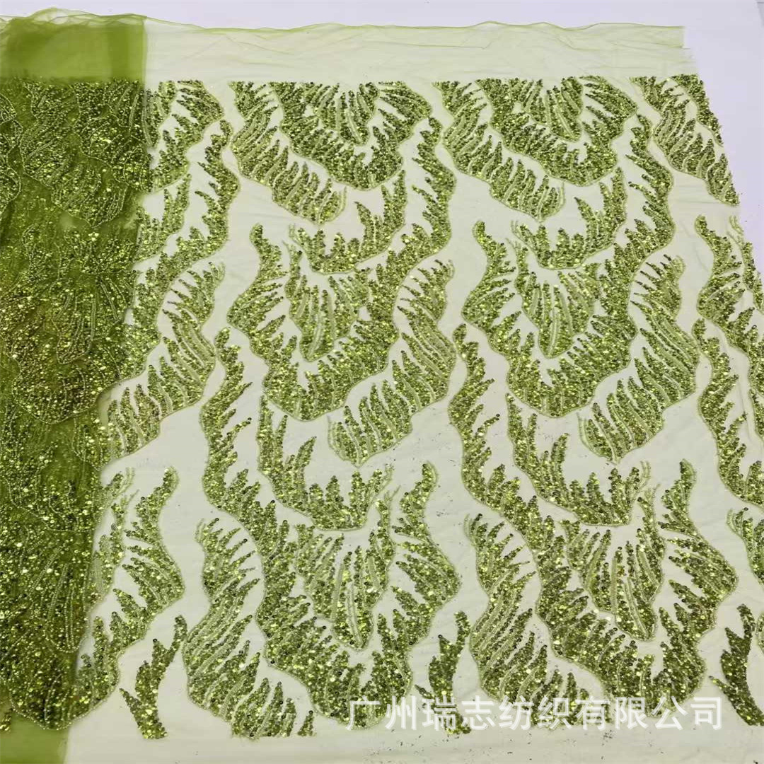New Emerald Green Sequin Bubble Bead Children's Clothing Dress Cheongsam Skirt Lace Fabric African Dress Fabric