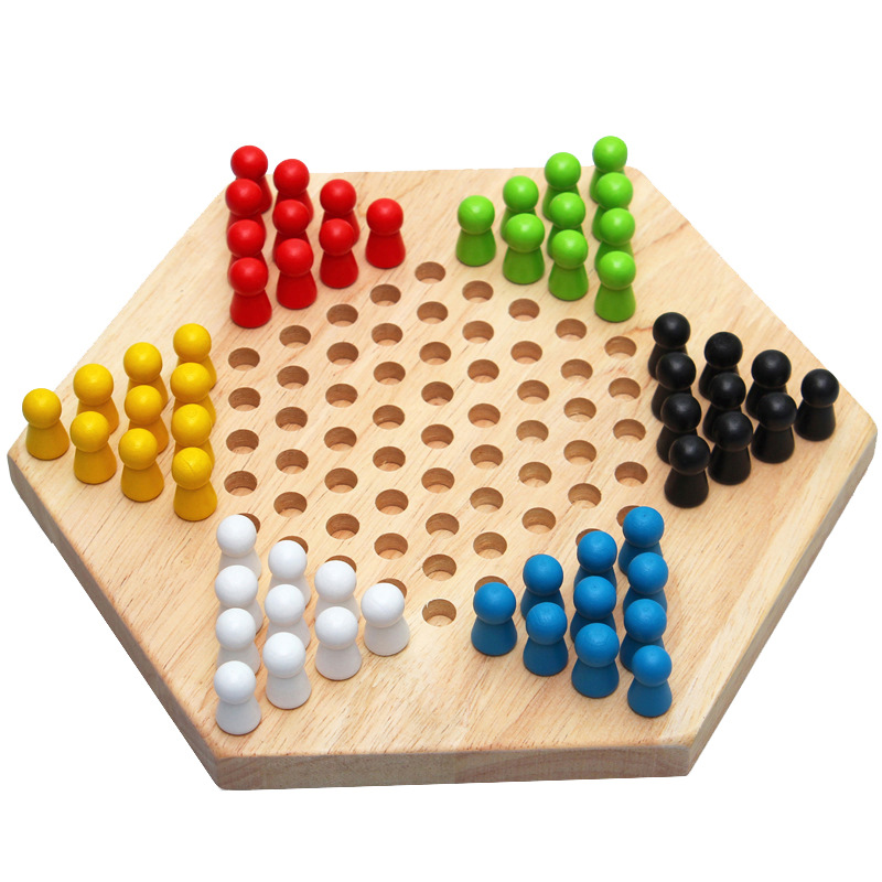 Picture of Hexagonal children's checkers boys and girls primary school students parent-child chess games wooden checkers board games educational toys