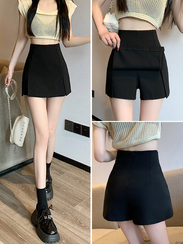 2024 Summer New Black Skirt Pants Women's High Waist A- Line Slimming Hot Girl Design Hip-Covering Hip Skirt