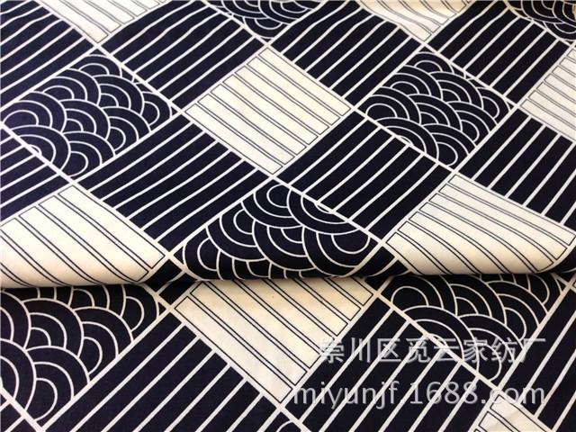 Picture of [Japanese style and wind] navy blue Xiangyun wave ripple cotton twill printing cotton fabric without fluorescent agent