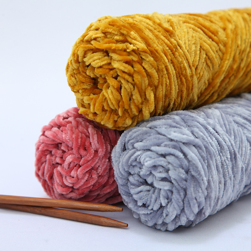 Chenille velvet wool ball handmade diy knitted scarf thick thread violent bear material bag crochet hook slippers