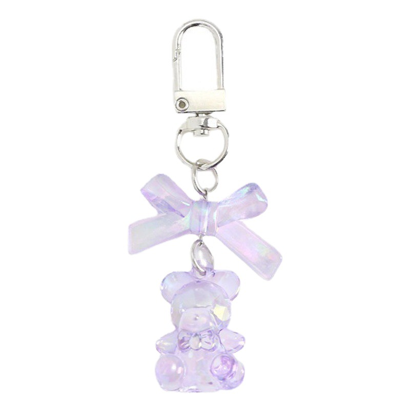Cute Color Crystal Bear Keychain Pendant Bow airpods Protective Case Creative Hanging Chain Small Gift