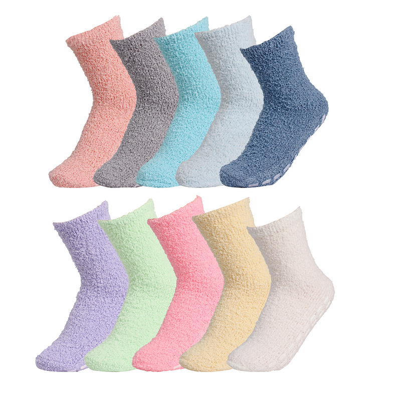 Coral velvet socks women's cross-border hot carpet velvet socks winter solid color thickened floor sleeping plush socks silicone