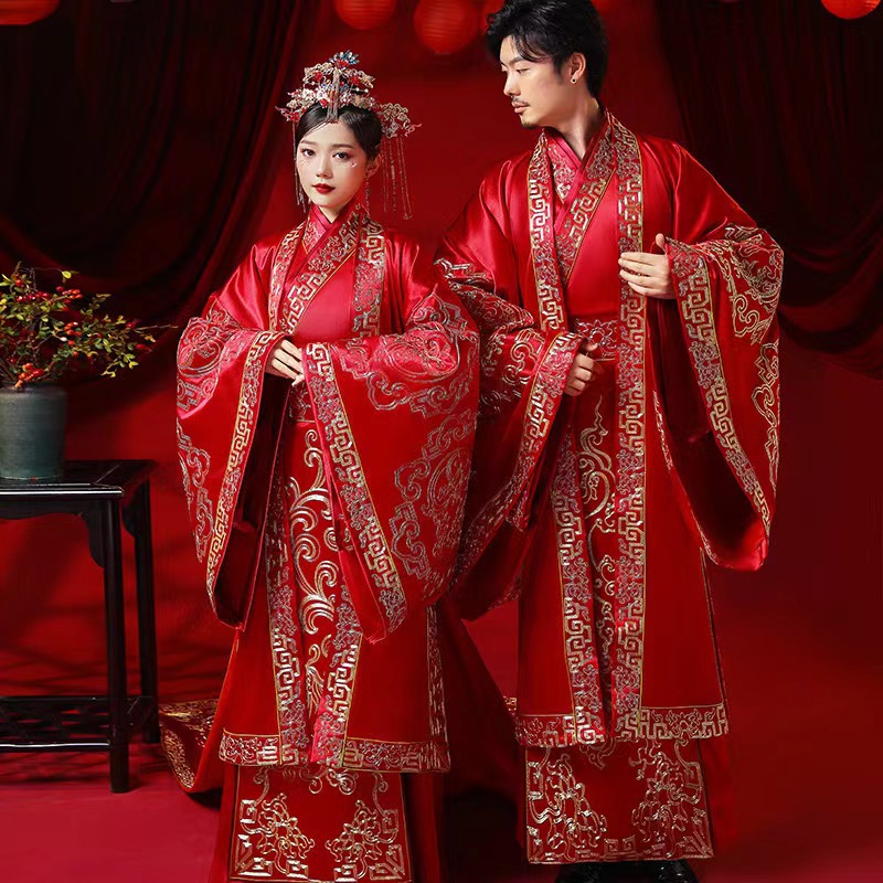 Xiuhe Clothing Wedding Hanfu Bride and Groom Chinese Wedding Dress Phoenix Crown and Rame for Men and Women Couple Chinese Style Ancient Style Wedding Dress
